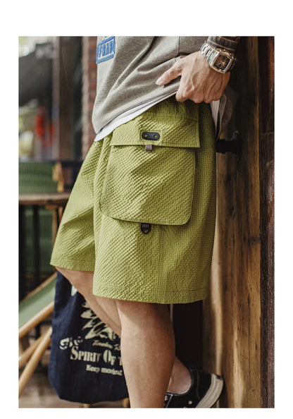 Men's Lightweight Seersucker Five Inch Shorts American Retro Mountain Style Techwear Thin Casual Summer Men Bottoms