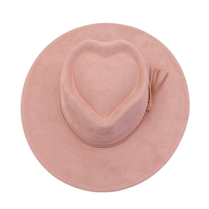 Fashion Heart Design Vegan Suede Hat Wide Brim Blank Style Wide Brim Hat Fedora Hat