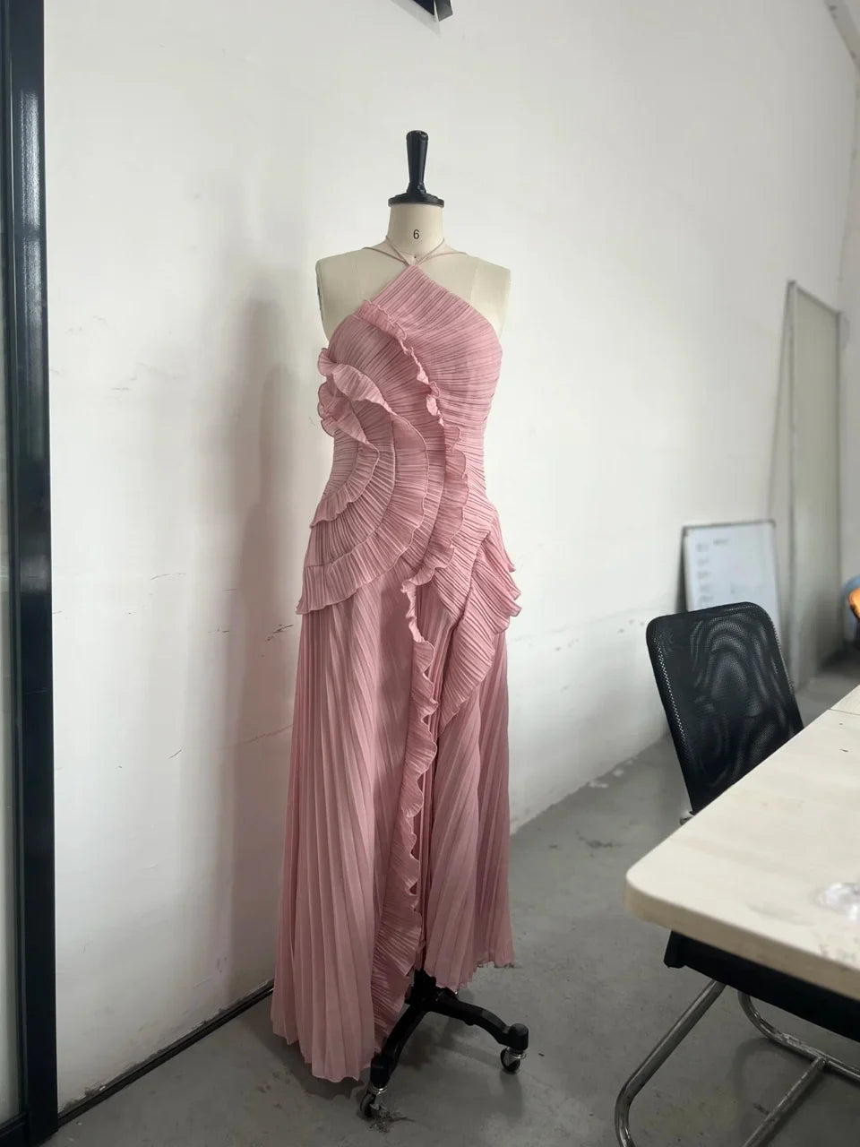 Gown Neck Strap Irregular Long Dress For Women Ruffle Sleeveless High Waist Backless Dresses 2025 New Summer Elegant Party Y2k