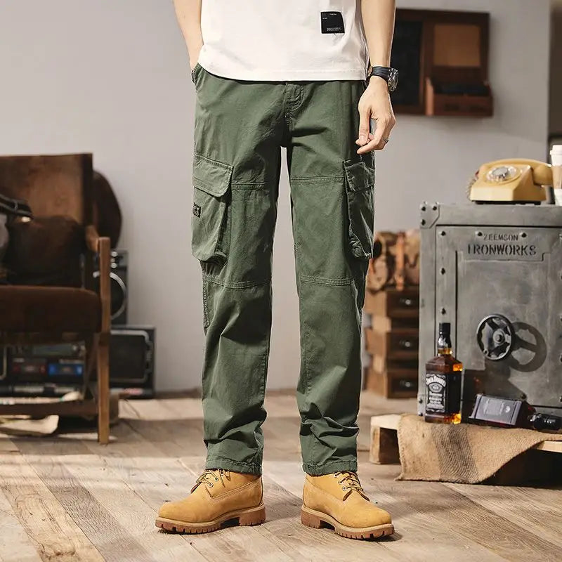 Men Fashion Military Cargo Pants Regualr Straight Fit Cotton Camouflage Green Black Grey Color Trousers W9202
