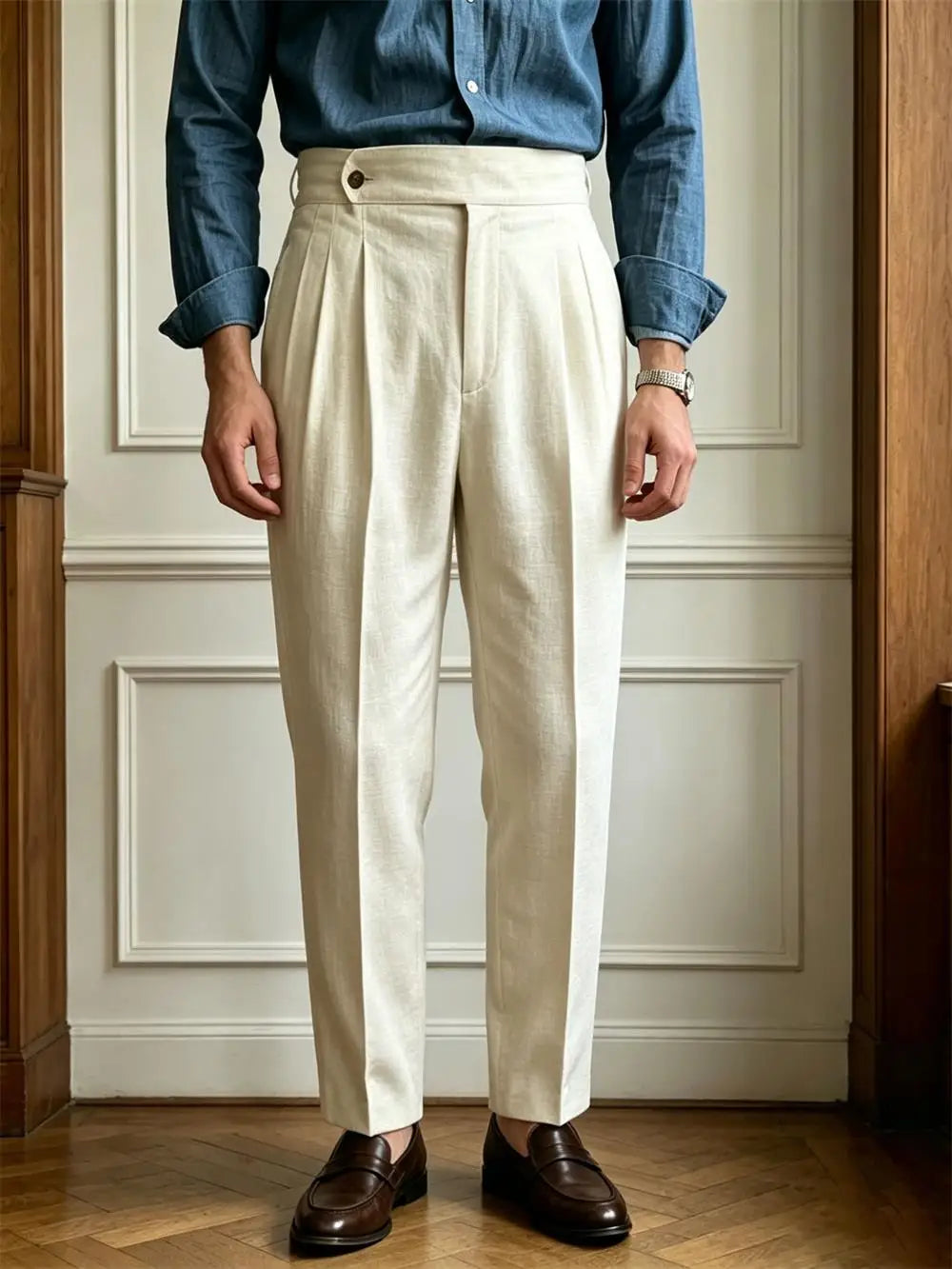 Classics Italian Naples Style Linen Men Suit Trousers Summer Trendy High Waist Pants Male Business Office Pleated Streetwear