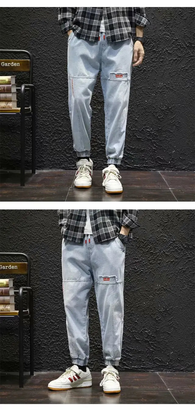 2026 New Hip Hop Harem Jeans Pants Men Loose Joggers Denim Casual Sweatpants Korea Ankle Length Trousers Streetwear Male Clothes