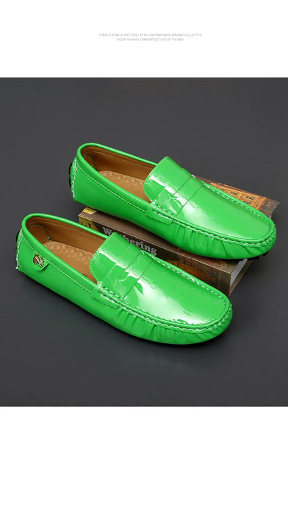 Patent Leather Beanie Shoes Men's New Spring and Summer Large Size Patent Leather Casual British Leather Shoes Women's Slip-On Lazy Casual Shoes Handmade Shoes