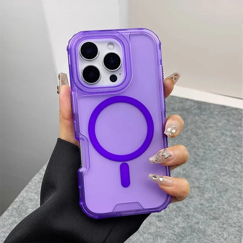 Trendy 3IN1 Magnetic Shockproof Case for IPhone 17 16 15 14 13 12 Pro Max Frosted Slim Clear Translucent Wireless Charging Cover