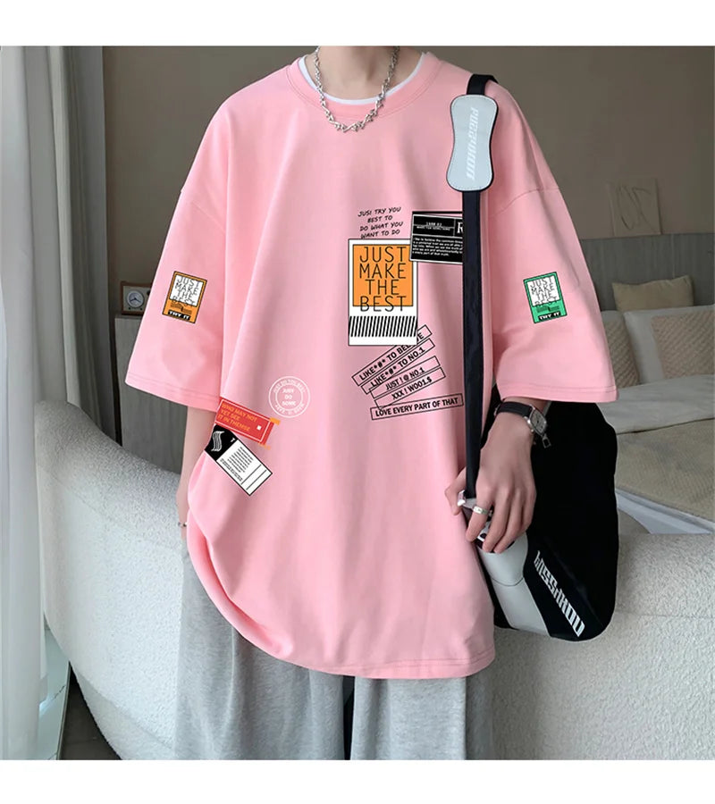 Men's Cotton T-shirts White Mens Oversized T Shirt Summer Casual Wear Letter Print Tee Shirts Fashion for Men 5XL Male Clothes
