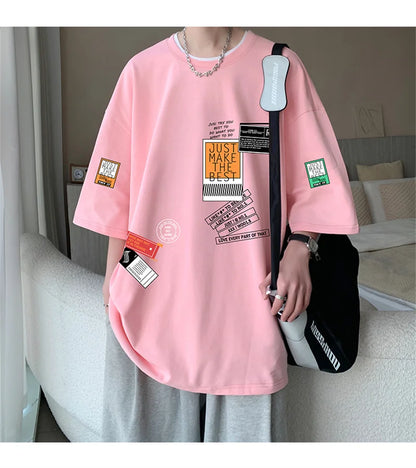 Men's Cotton T-shirts White Mens Oversized T Shirt Summer Casual Wear Letter Print Tee Shirts Fashion for Men 5XL Male Clothes
