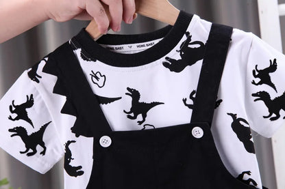 Children Summer Baby Boys Girls Clothes Suit Fashion Cartoon T-Shirt Bib Pants 2Pcs/Set Toddler Casual Costume Kids Tracksuits