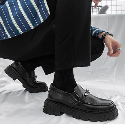 Man Casual Loafers Shoe Black Business Leather Shoes for Men Round Toe Height Increasing Platform Footwear Offer Shipping Free