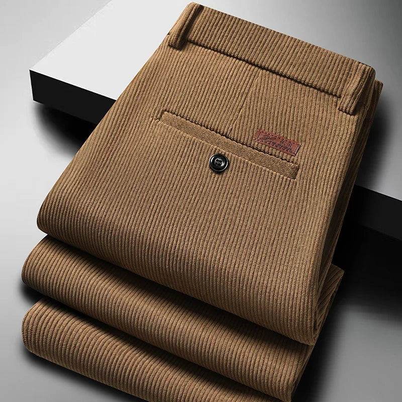 Mens Business Casual Pants Corduroy Suit Pants Autunn Formal Dress Pants Brown Navy Khaki 29-42