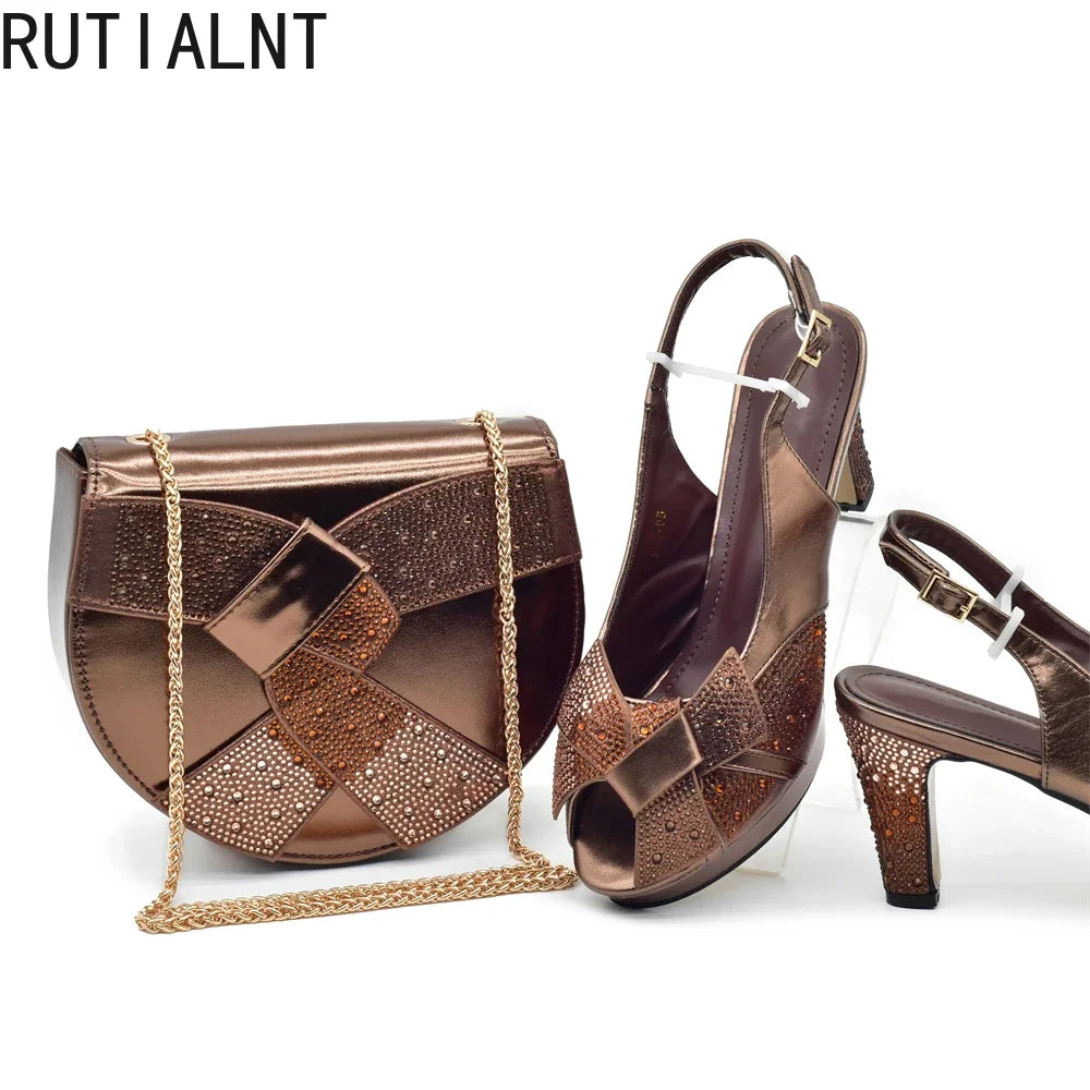 New Arrival Shoes and Bags Set for Women 2026 Italian Wedding Shoe for Women Bride Ladies High Heel Shoes with Rhinestone