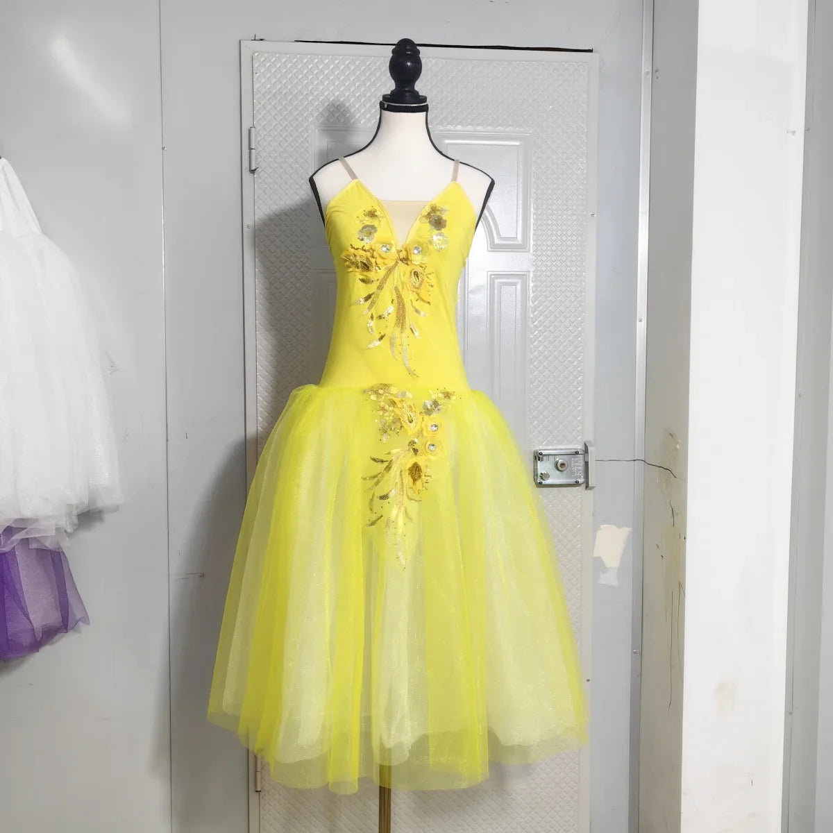 Long Ballet Tutu Skirts Flower Lace Dress Performance Costumes Princess Dance Practice Romantic Dress