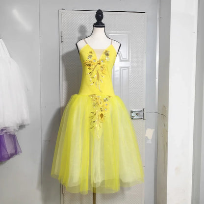 Long Ballet Tutu Skirts Flower Lace Dress Performance Costumes Princess Dance Practice Romantic Dress