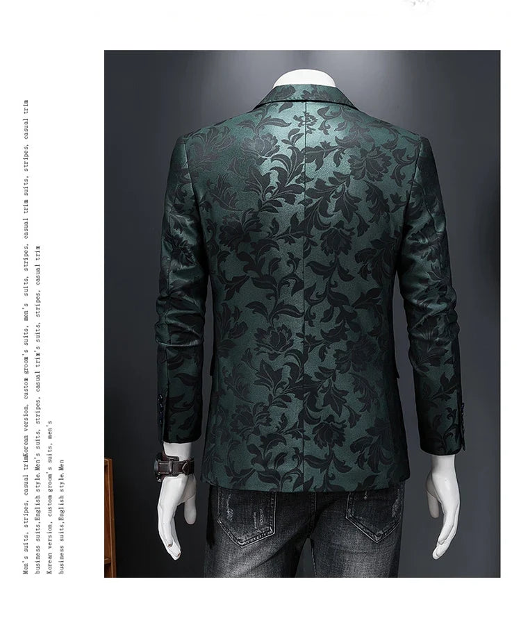 British Style Luxury Jacquard Blazers Men Clothing 2022 Business Slim Fit Casual Suit Coat Men Groom Wedding Suit Printed Blazer