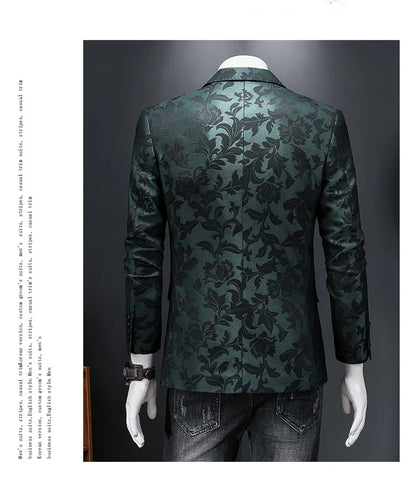 British Style Luxury Jacquard Blazers Men Clothing 2022 Business Slim Fit Casual Suit Coat Men Groom Wedding Suit Printed Blazer