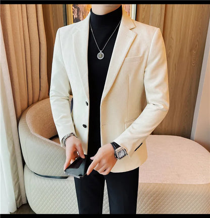 British Style Solid Color Slim Suit Jacket Men Fashion Casual Business Blazers Coats High Quality Social Wedding Elegant Jackets