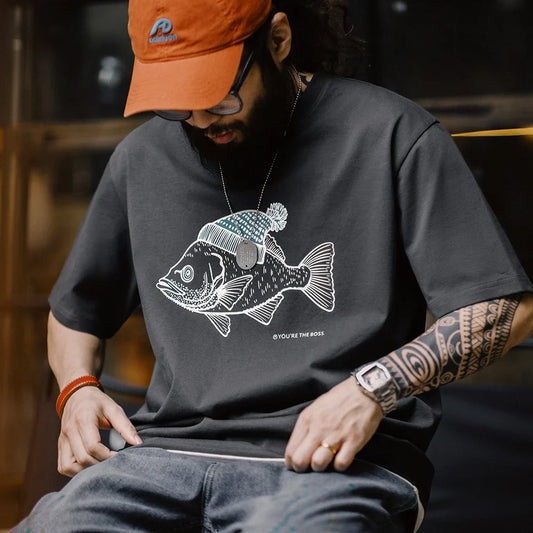 Deep-Sea Fish Printed T-shirt for Men Cotton O-Neck Short Sleeve T Shirts Creative Animal Pattern Tees Summer Casual Tops