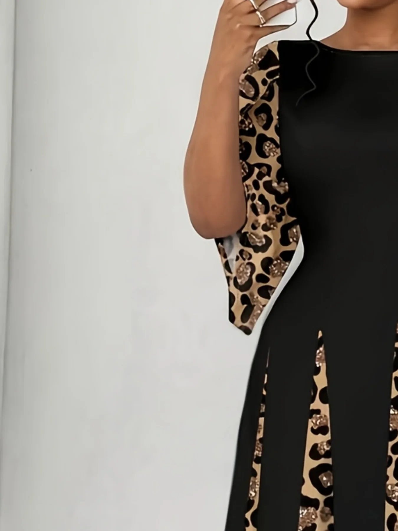 Elegant Leopard Print Maxi Dress, Plus Size Fashionable Long Sleeve Gown, Comfortable & Stylish Women's Clothing
