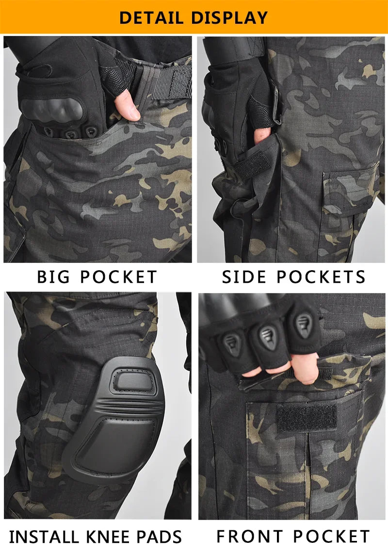 Outdoor Combat Pants +Knee Pads Tactical Cargo Pants Men Trousers Hunting Pants Camping Camo Multicam Workwear Trekking Clothes