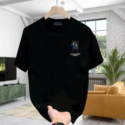Men's Cotton T-shirts Fitted Black 5XL T Shirt for Men Casual Summer Wear Fashion Parakeet Print White Tee Shirts Men Clothing