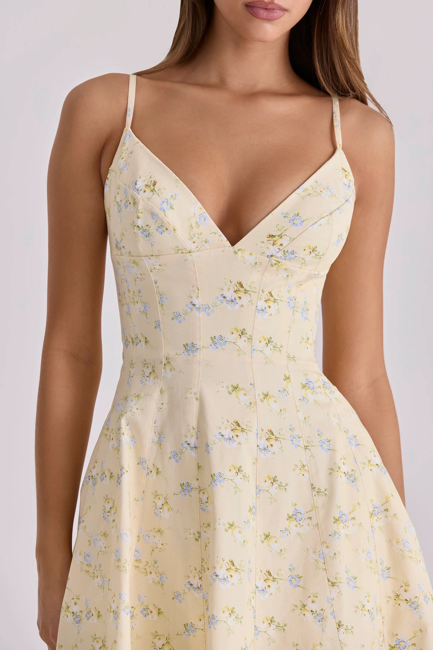 Summer V-neck Lace-up Back Floral Print A-line Midi Dress Casual Party Sun Dress for Women
