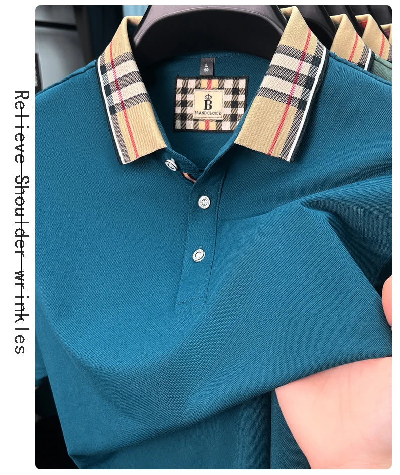 Luxury brand short sleeve polo shirt men fashionable simple solid color summer mercerized cotton breathable casual lapel T shirt