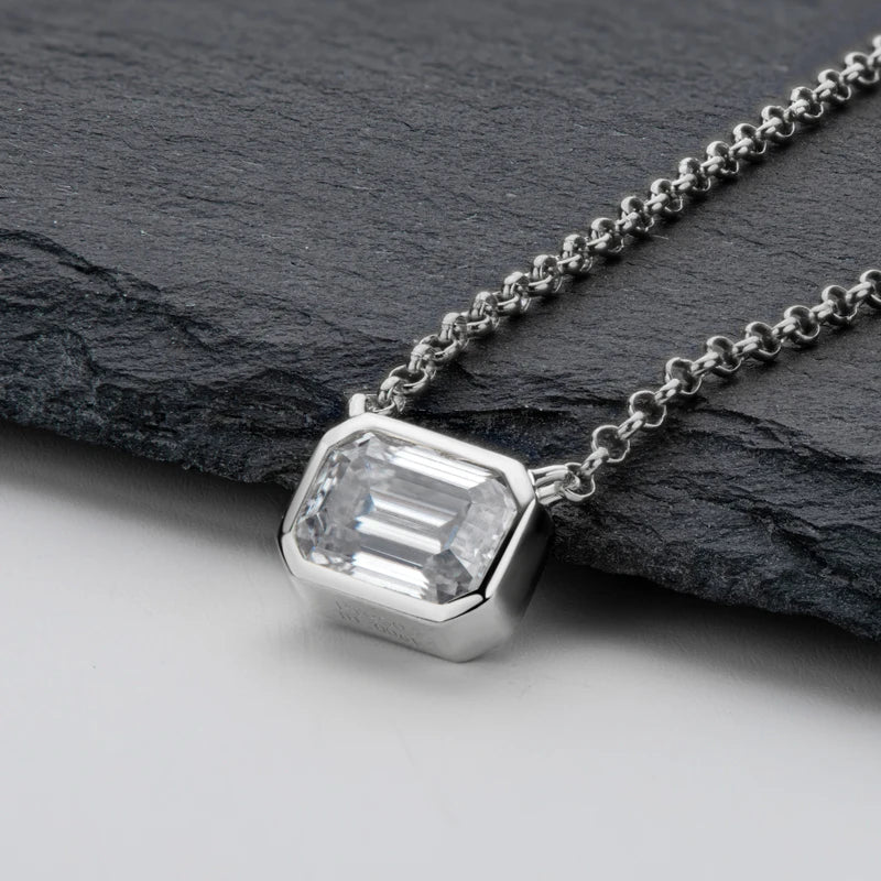 925 Sterling Silver Chains Emerald Cut Moissanite Diamond Pendant Necklace For Women cadena plata 925 original certificada