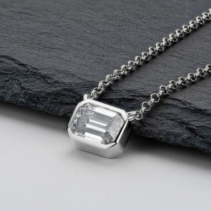 925 Sterling Silver Chains Emerald Cut Moissanite Diamond Pendant Necklace For Women cadena plata 925 original certificada