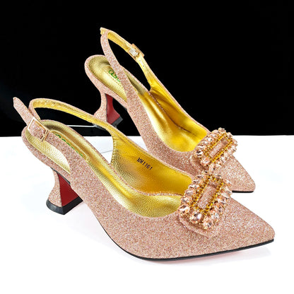 Italian Design Rhinestone-encrusted Ladies Party Shoes And Special Bag Women High Heels Wedding Dual Purpose Bag