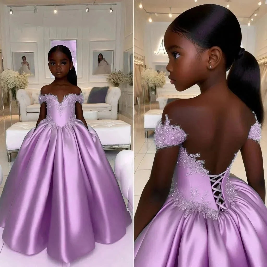Custom Light Blue Lace Off Shoulder Flower Girl Dress First Christmas Dress Wedding Party Gown for Girls فساتين اطفال