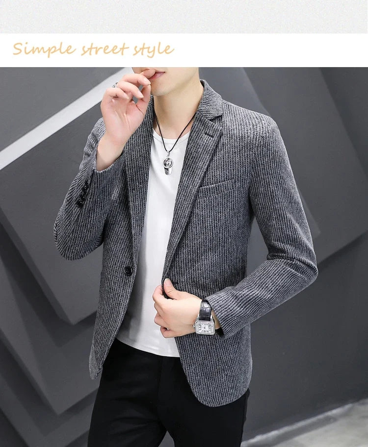 Blazer New Men's Fashion Business Vertical Strip Gentleman Slim Wool Shopping Outdoor Performance Wedding Banquet Casual Blazer