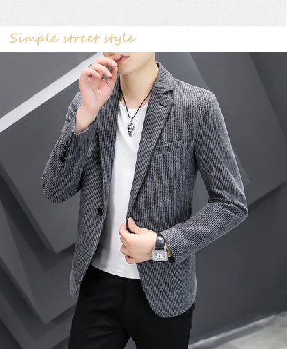 Blazer New Men's Fashion Business Vertical Strip Gentleman Slim Wool Shopping Outdoor Performance Wedding Banquet Casual Blazer