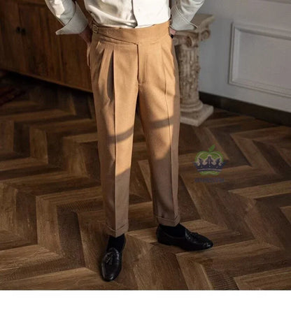 Classics Italian Naples Style White Men's Suit Pants Men High Waisted Straight Fit Work Formal British Business Brand Trousers