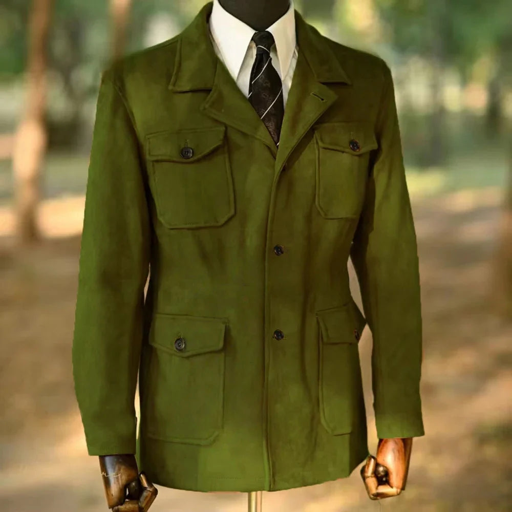 Men's Classic Velvet Blazer Single Breasted Wool Blend Hunting Coat with Four Pockets Snowflake Print plus Size Sport Coat