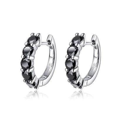 2CTTW Black Moissanite Hoop Earrings for Women Sparkling Party Simulated Diamond Earring 100% 925 Sterling Silver Jewelry