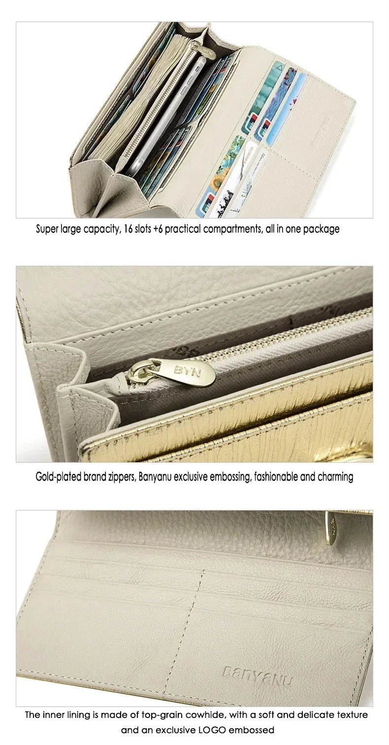 Fashion Women Long Wallets Female Long Phone Purse Luxury Genuine Leather Ladies Card Holder Stripe Wallet Cartera De Mujer