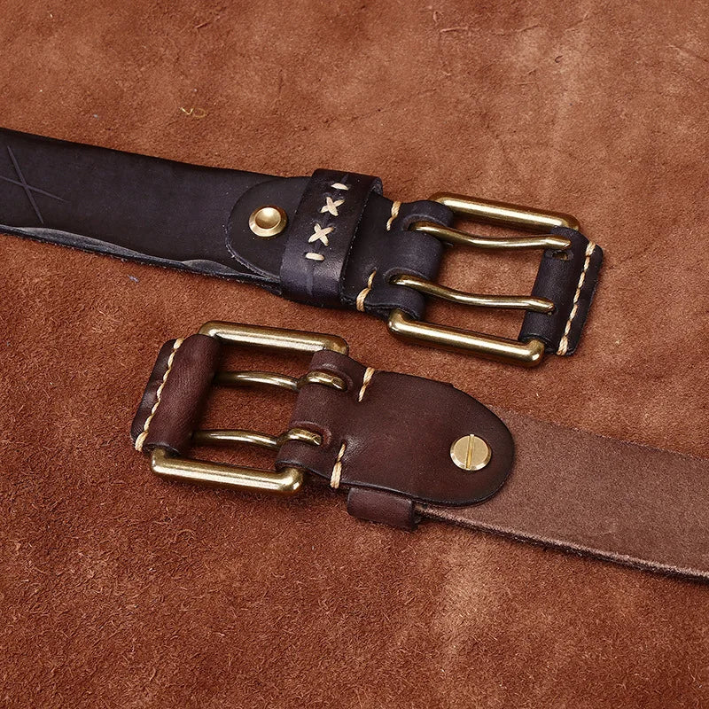 3.8CM Retro Real Genuine Leather Belt Brass Buckle Luxury Designer Belts Men Pure Cowskin Strap Male Cowboy Jeans Belt for Man