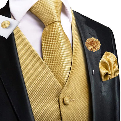 High Quality Silk Mens Vests Pink Gray Floral Waistcoat Tie Hanky Cufflinks Brooch Set for Men Suit Wedding Office Gift
