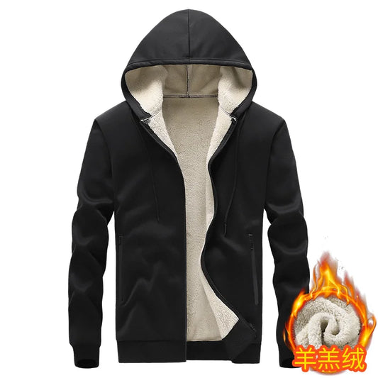 Hooded lambskin medium and elderly large size warm suit with plush thick hoodie jacket+thick pants two-piece set