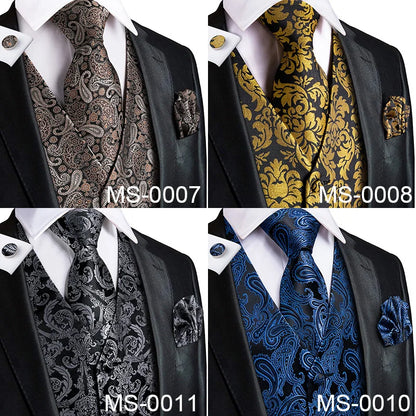 Adult Men's Vest for Suit Luxury Paisley Floral Plaid Suit Vest and Tie Set Blue Gold Red Sliver Wedding Vest Men