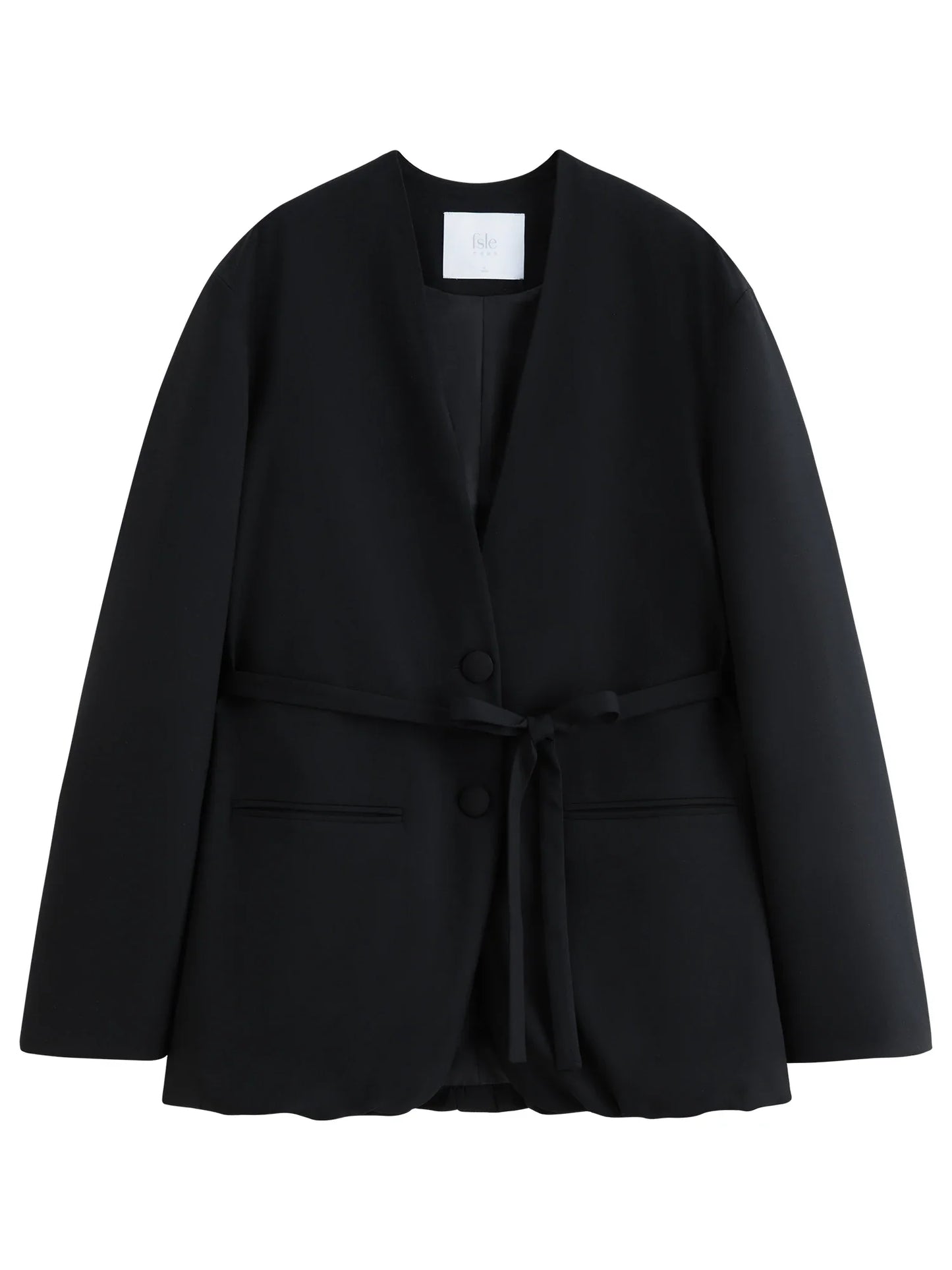 Elegant Collarless V-Neck Oversized Blazer with Sash for 2025 Autumn New Arrival Blazer Suits Coat 25FS13214