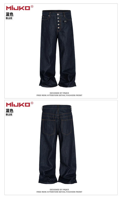 High Street Cleanfit Drak Blue Jeans for Men and Women Straight Vintage Casual Denim Trousers ZJ089