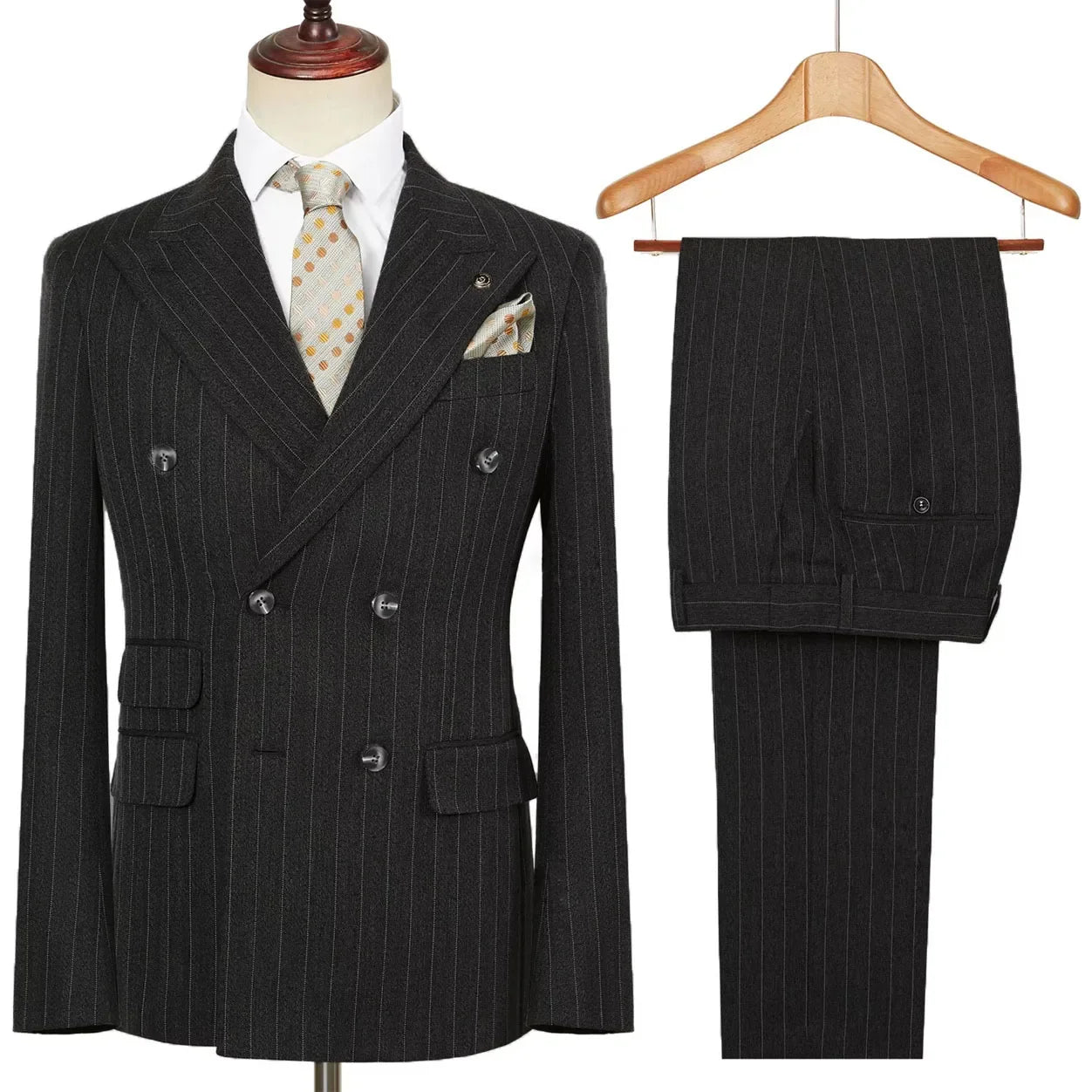 Vintage Winter Tweed Suits High-Quality Striped Tweed Men Suits Design Costume Homme Smart Business Formal Wedding Suit 2 Pieces