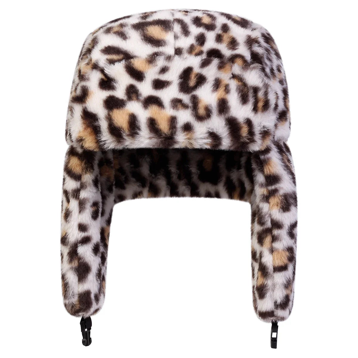 Unisex Plush Leopard Print Lei Feng Hat Winter Earflap Hat Keep Warm Ski Hat Bomber Hat for Outdoor Riding Snow Activities