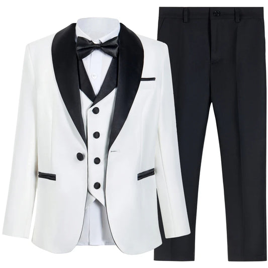 New Arrival Boys Elegant Tuxedo 4 Pieces Wedding Ring Bearer Outfit Classic Formal Kids Suit Set School Choir Performance 3-14T