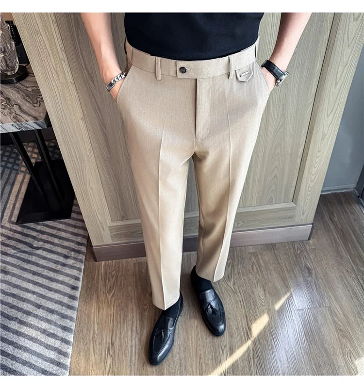 High Quality Modal Acetate Elastic Waist Casual Pants 2026 Spring Summer New Men's Solid Color Slim Fit Business Suit Pants