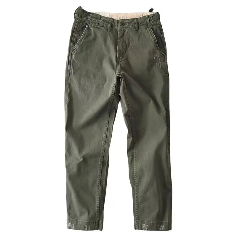Heavy Tooling Straight-leg Pants Men's Korean Ami Kaji Pure Cotton Men's Long Pants Old Worn Hole Casual Pants Cotton Mens Jeans
