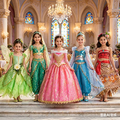 Elsa Anna Snow White Moana Rapunzel Ariel Belle Princess Dress for Girls Cosplay Carnival Birthday Party Outfit Kids 2-8Y