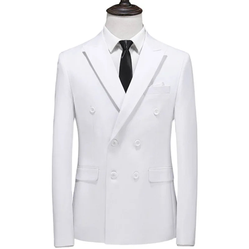 17 Colors Men Fashion Double Breasted Suit Jacket Korean Classic Solid Color Formal Business Office Slim Casual Wedding Blazers