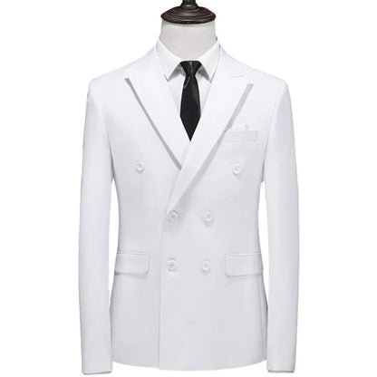 17 Colors Men Fashion Double Breasted Suit Jacket Korean Classic Solid Color Formal Business Office Slim Casual Wedding Blazers