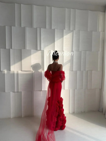 Customized High Quality Intricate Jersey Handmade Flower Pleat Column Off-the-shoulder Long Dresses Bespoke Occasion Dresses